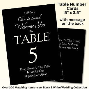 Table Number - with Welcome Message Black White