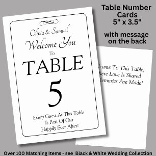 Table Number - with Welcome Message Black White