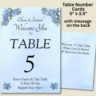 Table Number - with Welcome Message Blue Peony