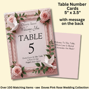 Table Number - with Welcome Message Dove Roses
