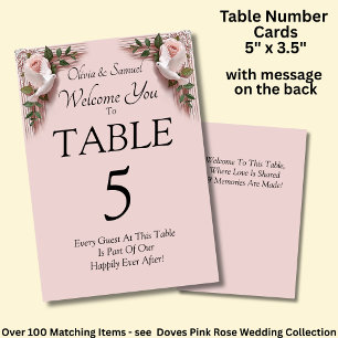 Table Number - with Welcome Message Dove Roses
