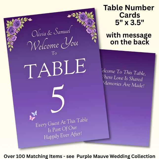 Table Number - with Welcome Message  Purple Mauve  (Creator Uploaded)