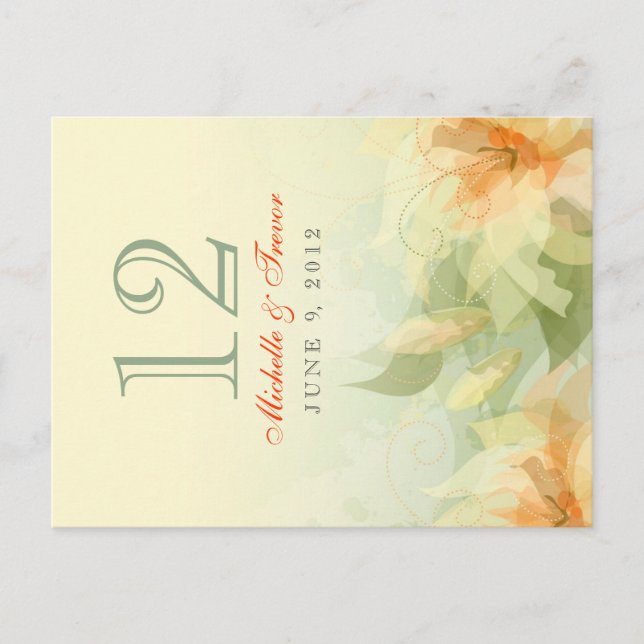 Table Numbers - Abstract Floral - Yellow Sage Postcard (Front)