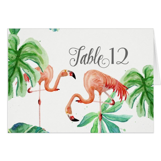 Table Numbers Flamingo Leaf Tropical Beach Art (Front Horizontal)
