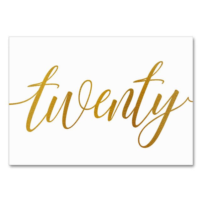 Table Numbers - Luxe Typography -Faux Gold Foil 20 (Front)