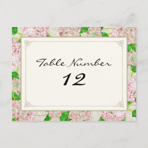 Table Numbers Pink Hydrangea Lace Floral Formal Postcard