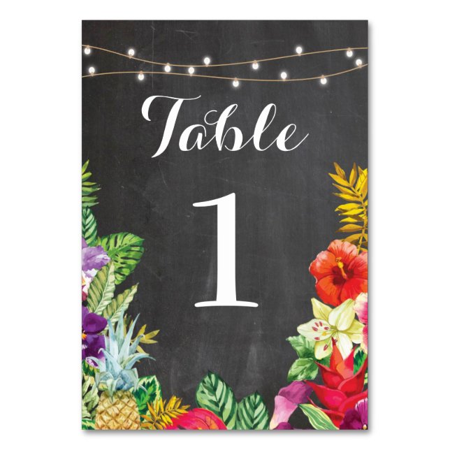Table Numbers Wedding Aloha Tropical Chalk Cards (Front)