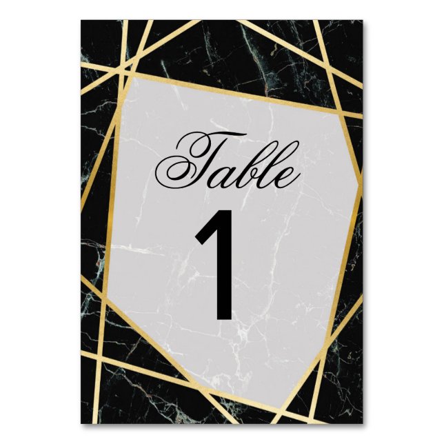 Table Numbers Wedding Black Marble Elegant Cards (Front)