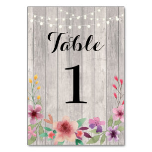 Table Numbers Wedding Floral Rustic Wood Cards