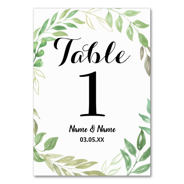 Table Numbers Wedding Foliage Leaves Wedding Green (Back)