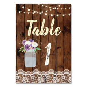Table Numbers Wedding Jars Rustic Wood Lace Cards