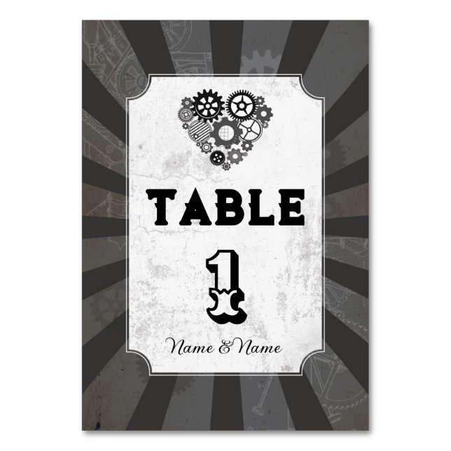 Table Numbers Wedding Steampunk Wedding Hearts Cog (Front)