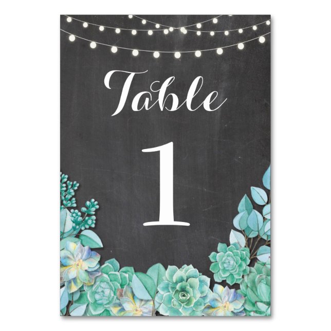Table Numbers Wedding Succulents Rustic Chalk (Front)