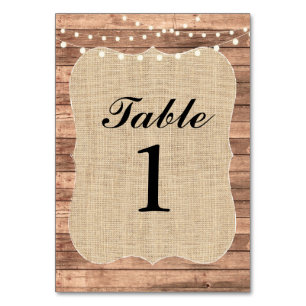 Table Numbers Wedding Wood BBQ Rustic Burlap Card