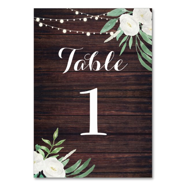 Table Numbers Wedding Wood Rustic White Flowers (Front)