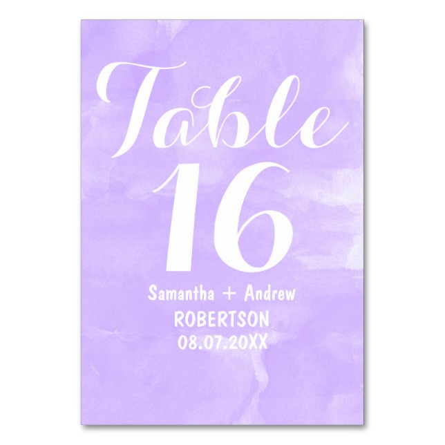 Table Numéro de tableau de l'aquarelle de lavande violet (Par défaut)