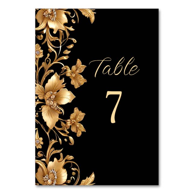 Table Numéro de tableau Floral Orné Noir Or (Par défaut)