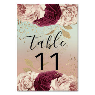 Table Numéro de tableau Floraux rose Rose Or Marsala ble