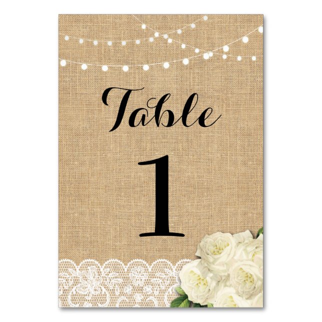 Table Numéro de tableau Mariage Rustic Burlap Lights (Par défaut)