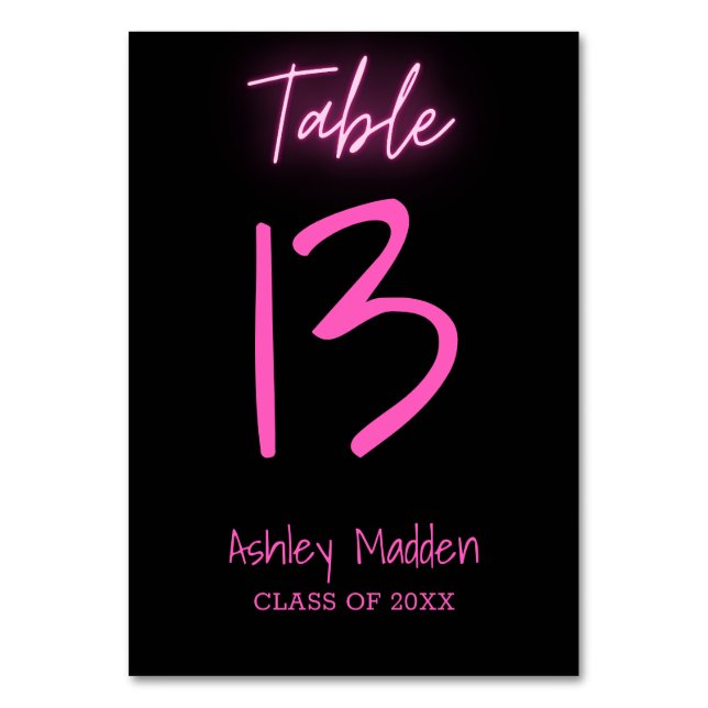 Table Numéro de tableau Neon Pink Script Graduation Part (Par défaut)