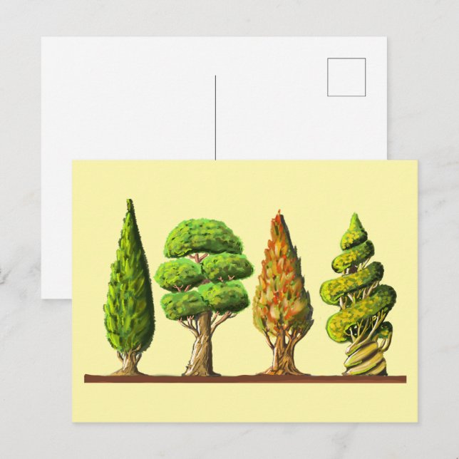table of three carved trees digital drawing postcard (Front/Back)