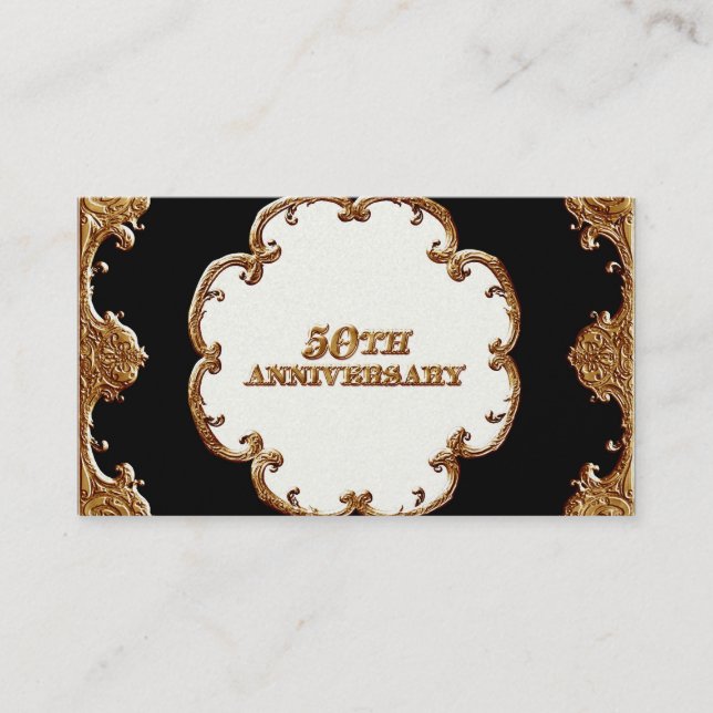 Table Place Card  - Golden French Swirl 50th Anniv (Front)