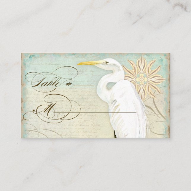 Table Place Setting Card Great Egret Coastal Beach (Front)