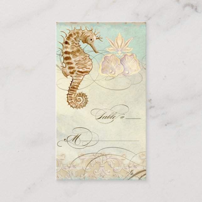 Table Place Setting Card Sea Horse Coastal Beach (Front)