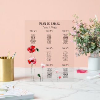 Table plan "poppies" acrylic sign