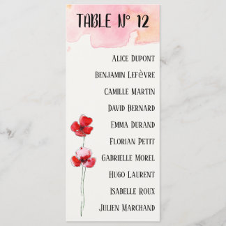 Table plan "Poppies" Menu
