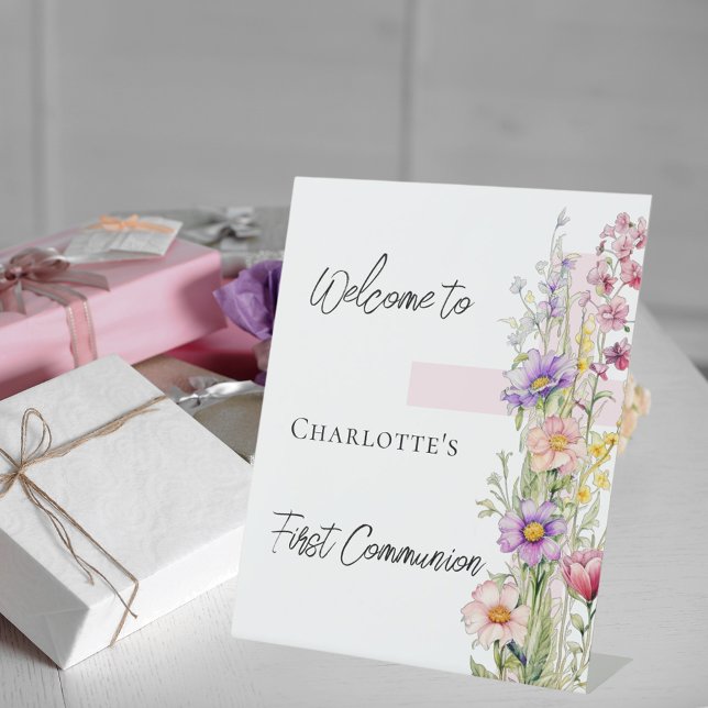 Table Premier signe de bienvenue des fleurs roses de la  (Créateur téléchargé)