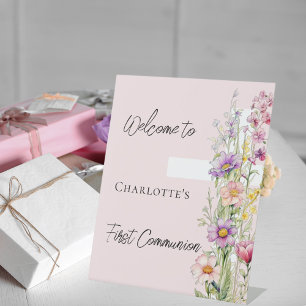 Table Premier signe de bienvenue des fleurs roses de la