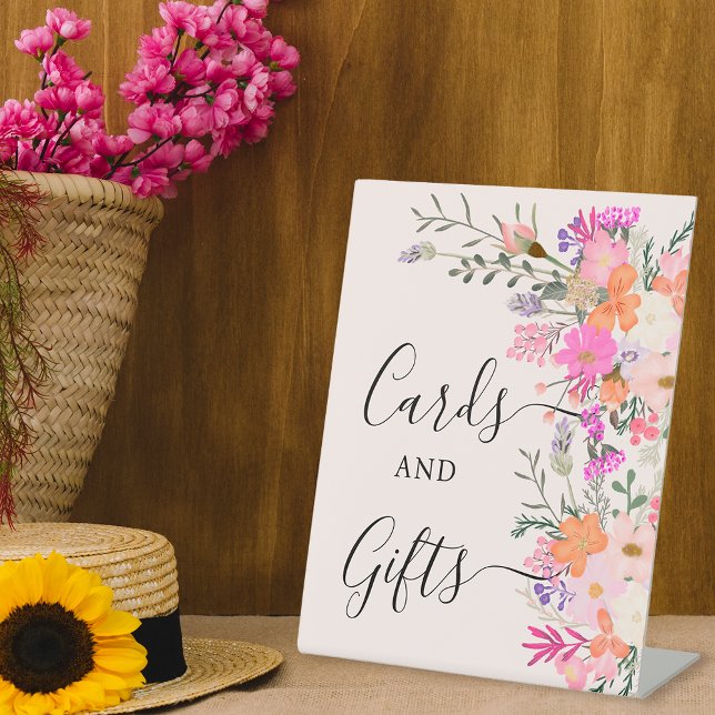 Table Romantique pastel fleurs sauvages signe de douche  (Romantic pastel wild flowers bridal shower sign)