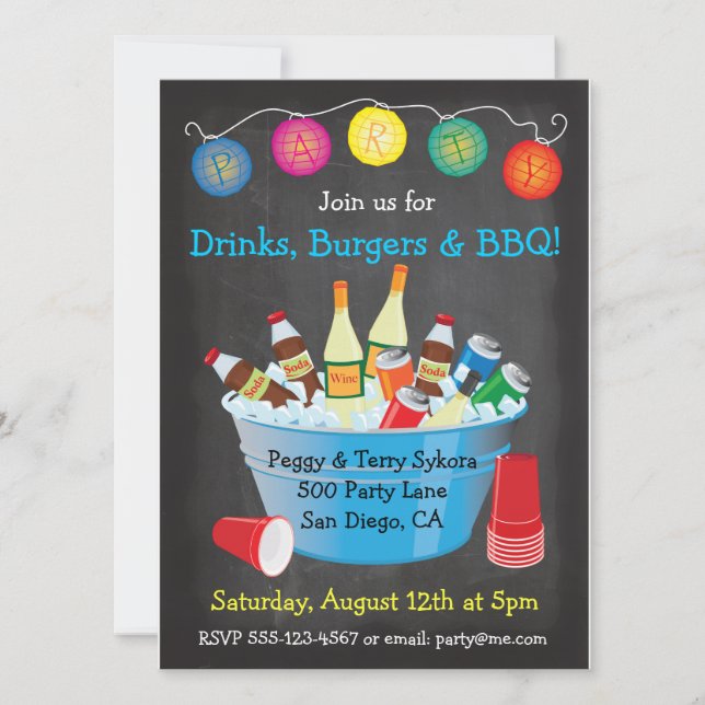 Table Ronde BBQ Party Boissons Invitations (Devant)