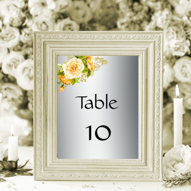 Table Roses Jaunes Elégant Mariage Argent Numéro de tabl (Créateur téléchargé)