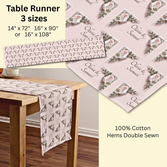 Table Runner Add Names Pink Roses & Doves Wedding (Creator Uploaded)