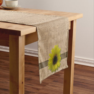 Table Runner - Burlap and Rain-Drenched Sunflower