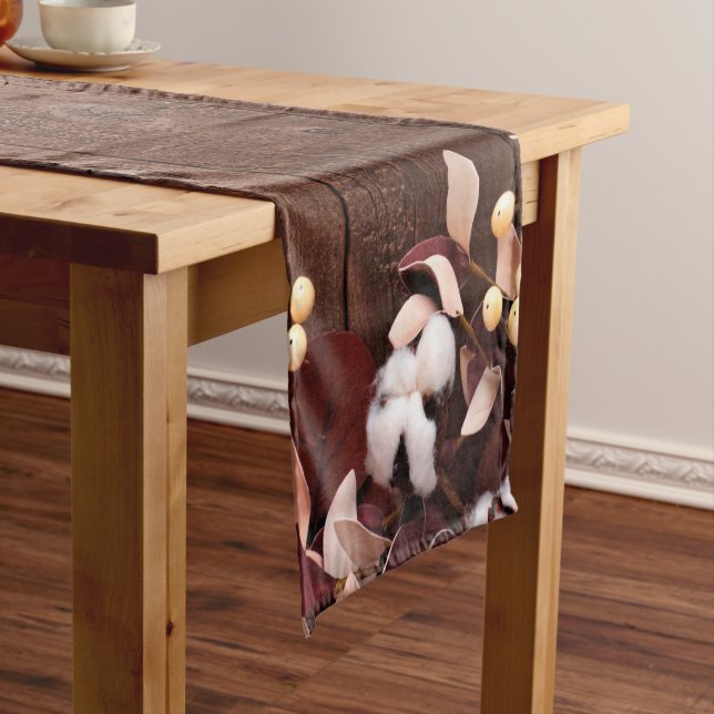 Table Runner Cotton Branch on Dark Wood Stem Count (In Situ)