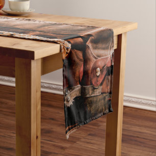 Table Runner Cowboy Boots Barn Wood Rustic Country