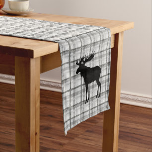 Table Runner Grey Plaid & Moose