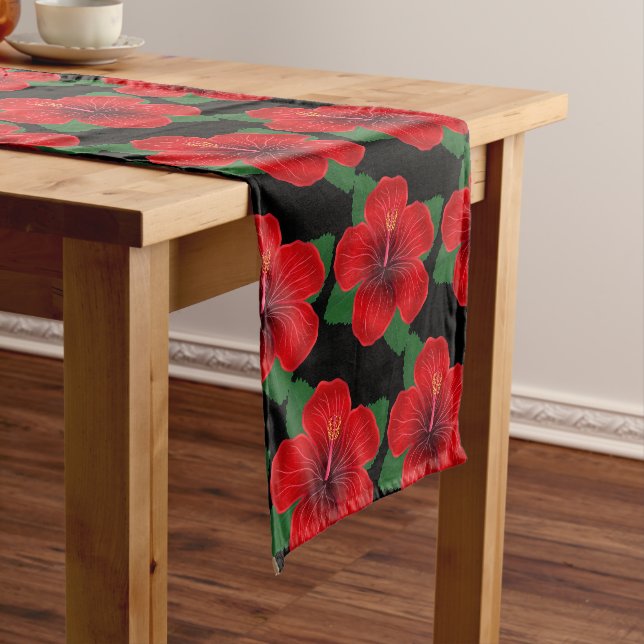 Table Runner-Red Hibiscus Table Runner (In Situ)
