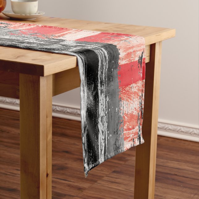 Table Runner – Red Pulse Abstract Design (In Situ)