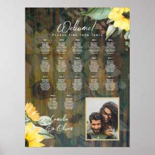 Table Rustic Wood SUNFLOWERS PHOTO SEATING Poster