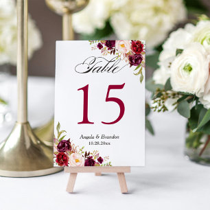 Table Rustique Bourgogne Rouge Floral Mariage Numéro de