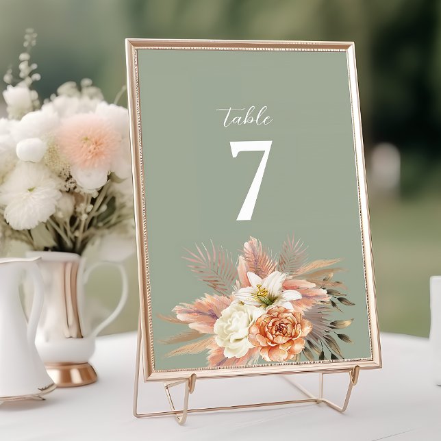 Table Sage Green Peach Floral Mariage Numéro de tableau (Créateur téléchargé)