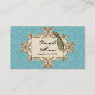 Table Seating - Blue Vintage Peacock & Etchings Place Card