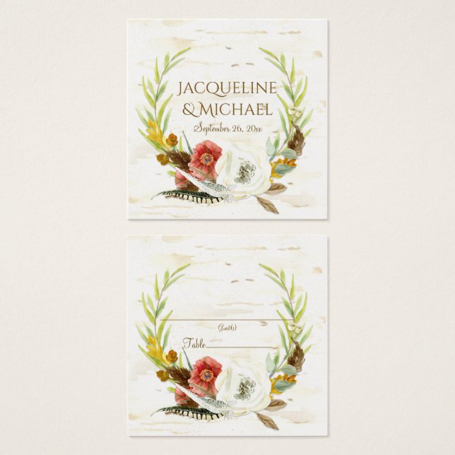 Table Seating Escort Fall Leaf Wreath Floral BOHO (Front & Back)