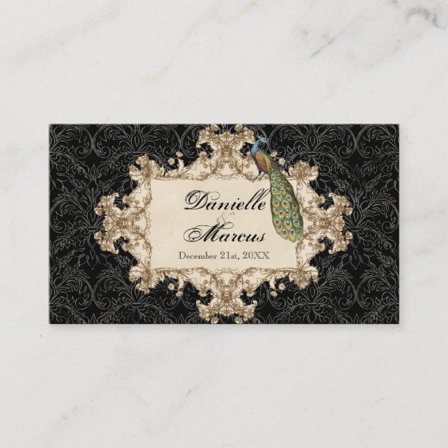 Table Seating - Purple Vintage Peacock & Etchings Place Card (Front)