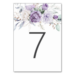 Table Seven Watercolor Purple Floral Wedding Table Number