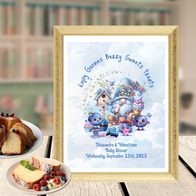 Table Sign Blueberry Gnome Baby Shower Theme  (Creator Uploaded)